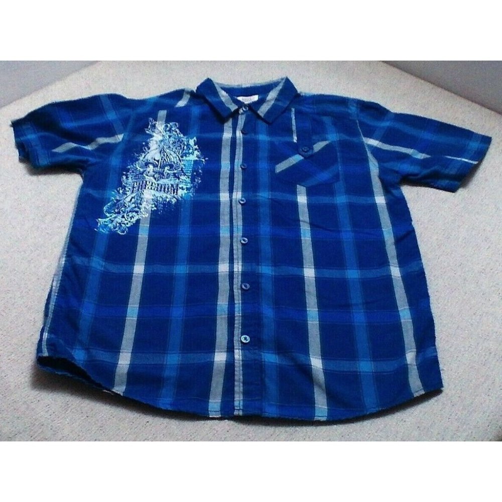 Route 66 Freedom Graphic Design Button Down Collar Top Blue/White Sze XL (14-16) - Picture 2 of 12